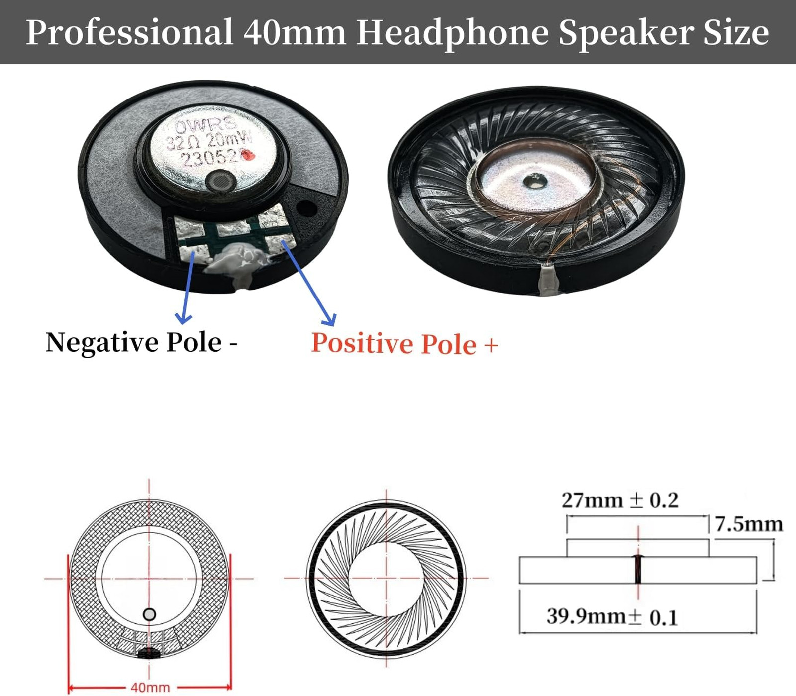 40mm Headphone Speaker Replacement for Bose QC45 QC25 QC35 32ohm Driver Repair