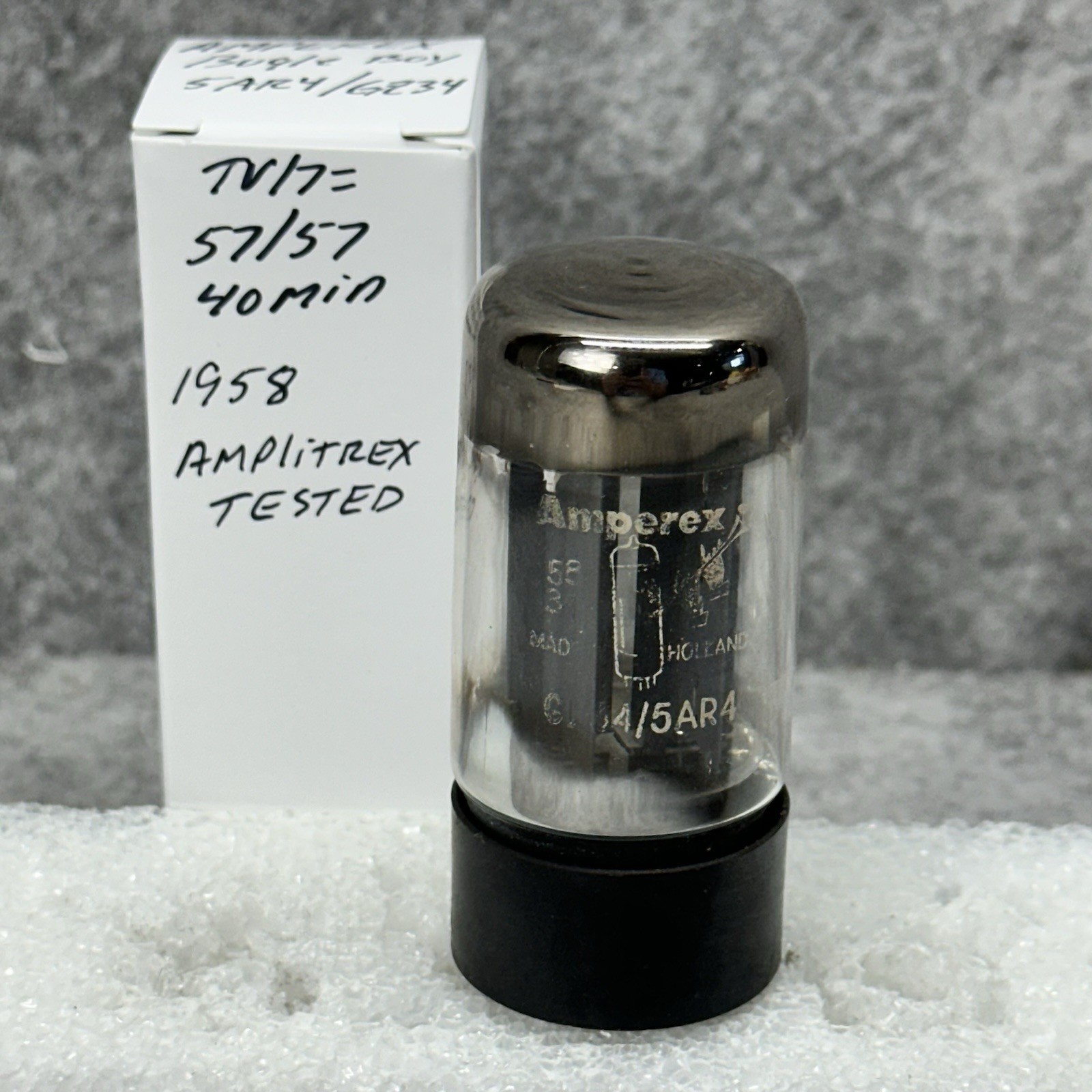 1958 AMPEREX BUGLE BOY 5AR4 GZ34 f31 x8D TUBE TV/7 AMPLITREX TESTED