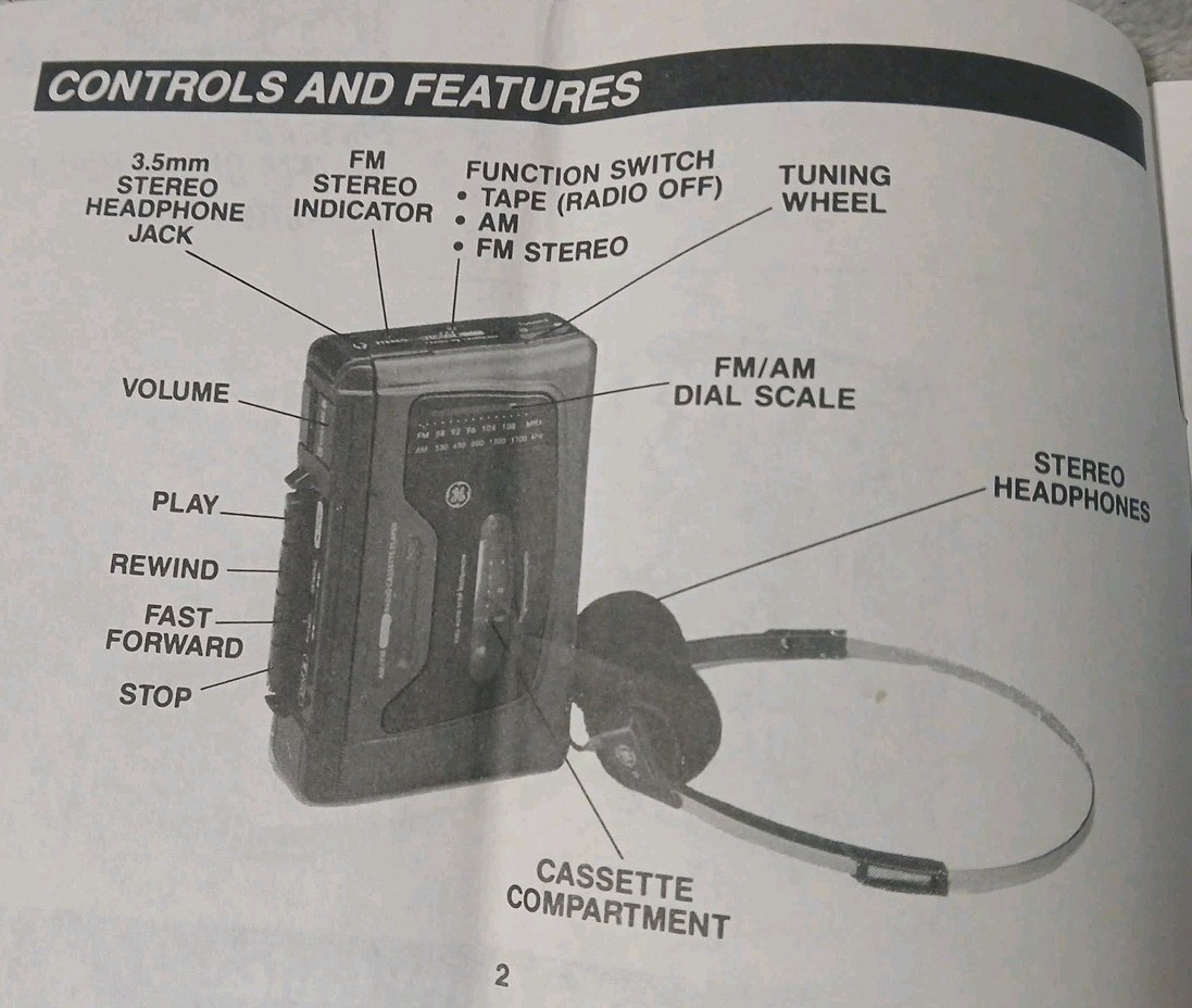 GE Personal Cassette Player Model 3-5493 Use And Care Guide Manual