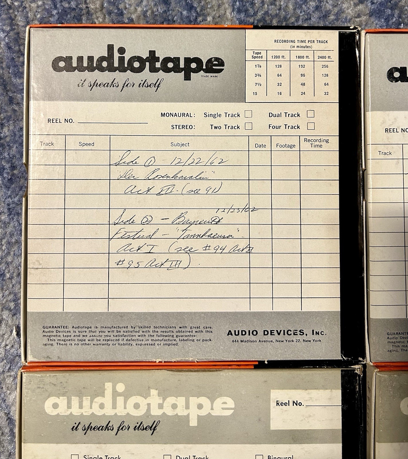 5 Vintage 1960’s Audiotape 1251 Reel to Reel Professional Tape, Used Opera