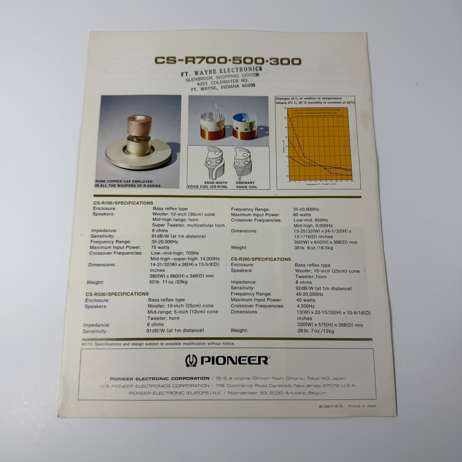 Original Pioneer CS-R700 CS-R500 CS-R300 Speaker Brochure Ad Color Japan
