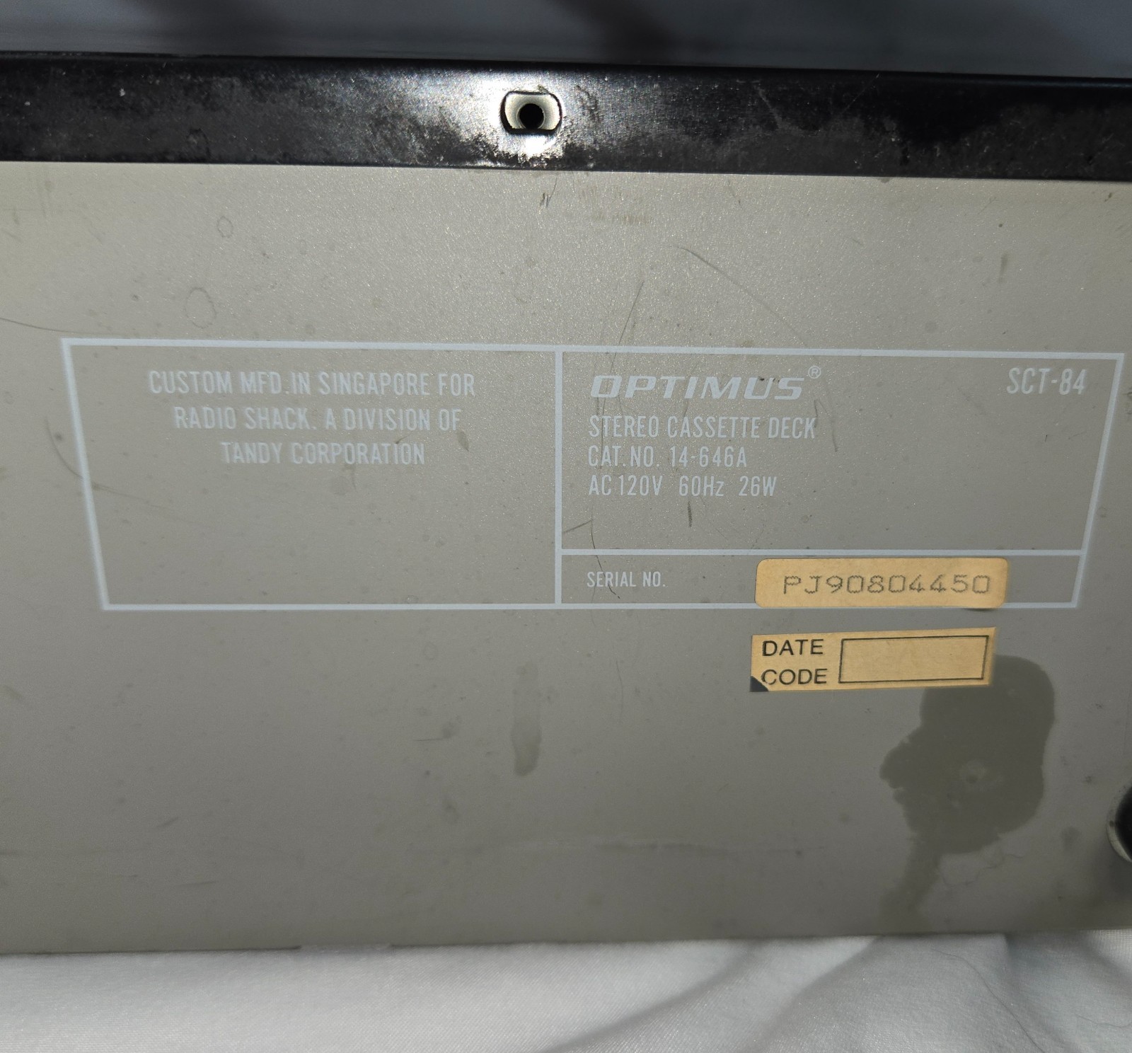 Optimus SCT -84 High Speed Dubbing AM/FM Cassette Deck Needs Rubber Bands Works