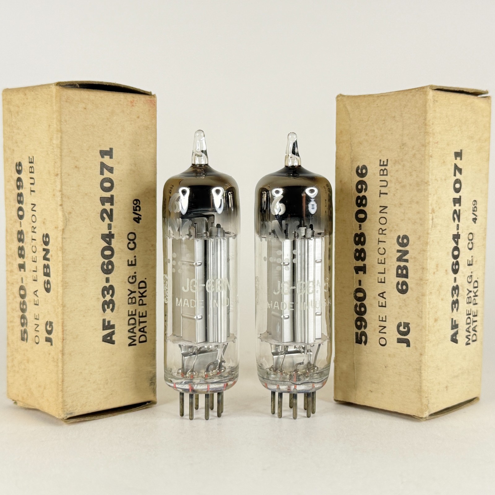 Tested Matched Pair 1959 GE JG 6BN6 Tubes and Boxes Codes 59-26 Mil Spec Tubes