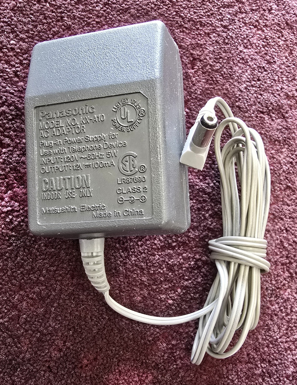 Panasonic KX-A10 OEM AC Adapter 12volts DC 100ma* TESTED AND WORKING *