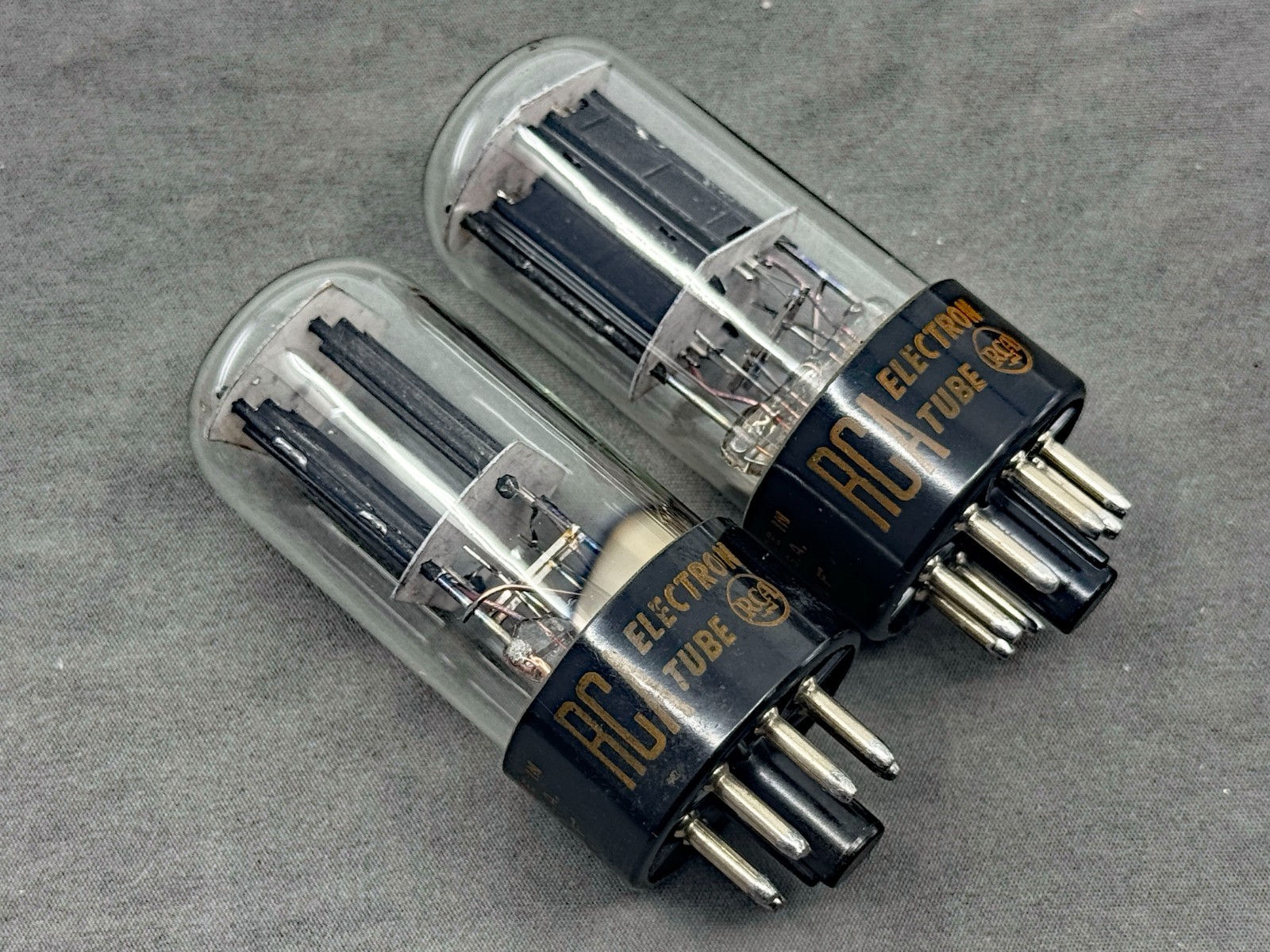 NOS Pair RCA 6SN7GTB Tall Bottle Matched Codes Black Plates D Getters Test NOS
