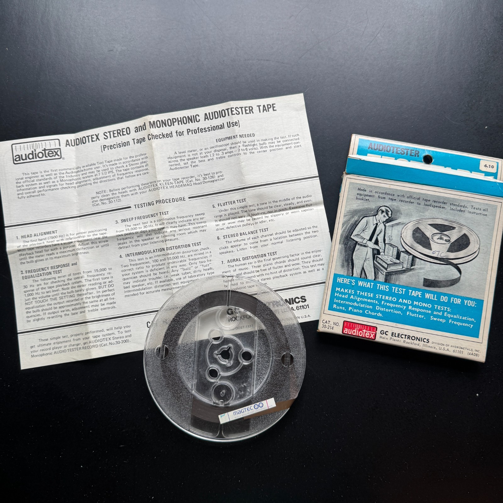VINTAGE AUDIOTESTER REEL TAPE – Stereo & Mono Testing – Audiotex 30-214 NIB NOS