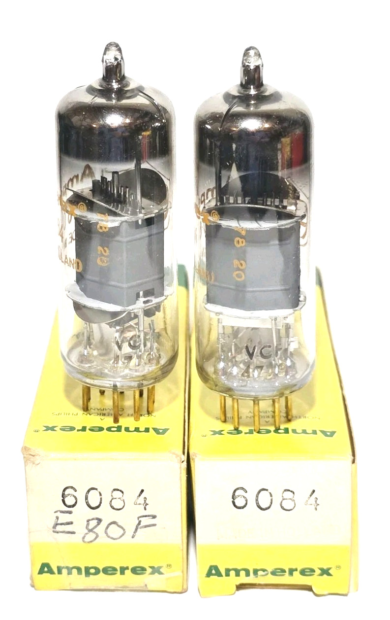Date Matched Pair Amperex PQ 6084 / E80F Gold Pin Vacuum Tubes Tested NOS On TV7