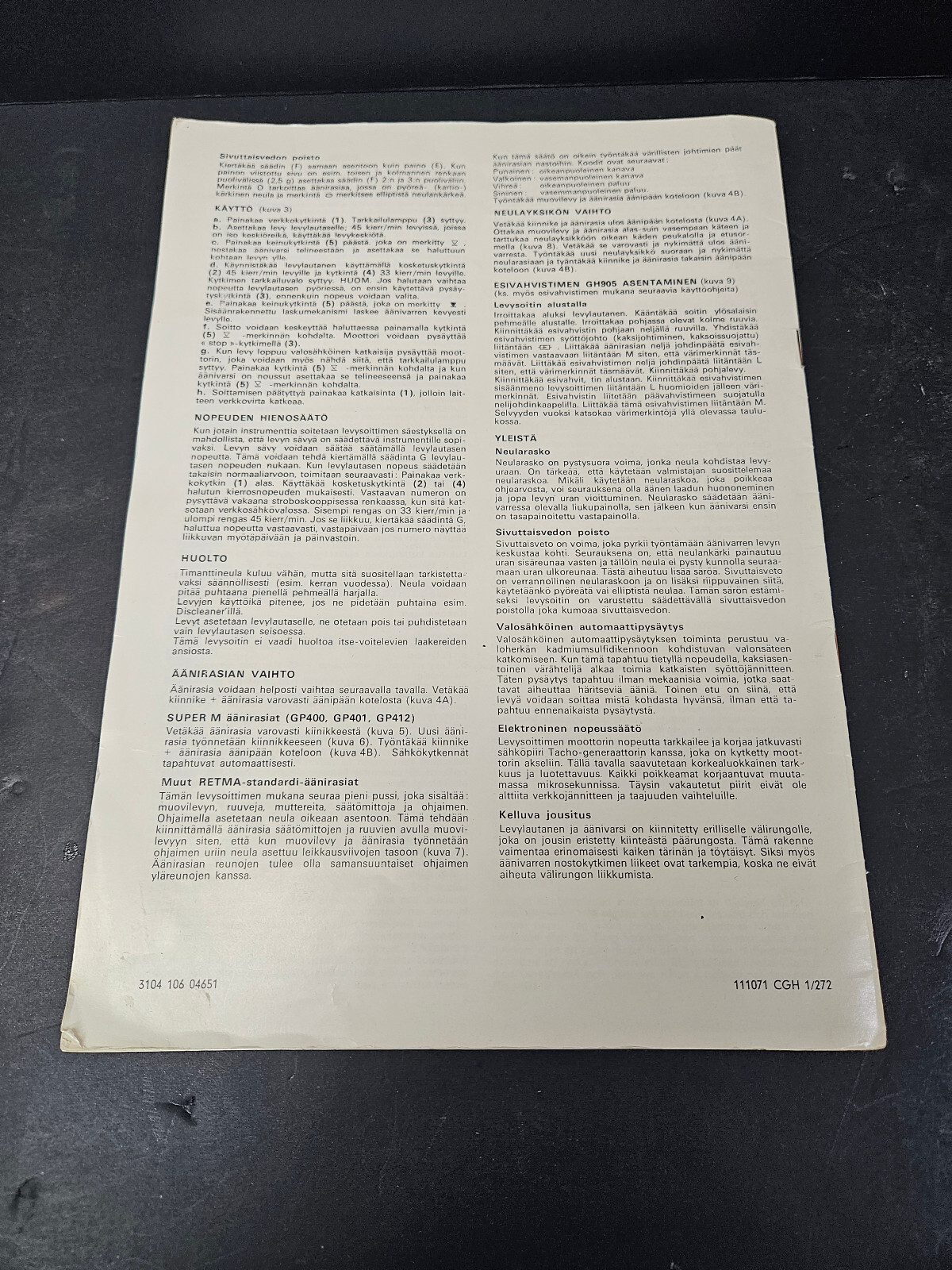 Philips GA-212 GC o12 Record Player / Turntable Owner / User Manual *Original*