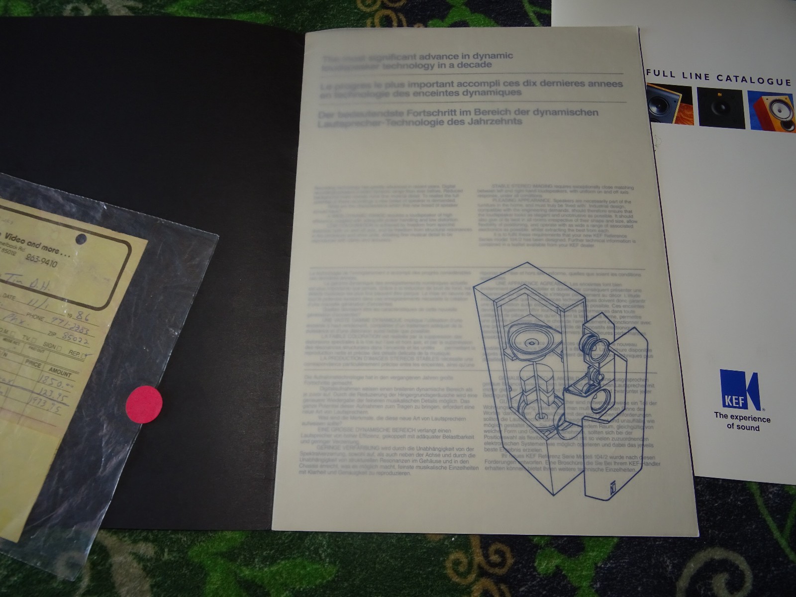 kef reference 104/2 Owner’s Manual & Receipt + Q- Full line Speaker Catalogue