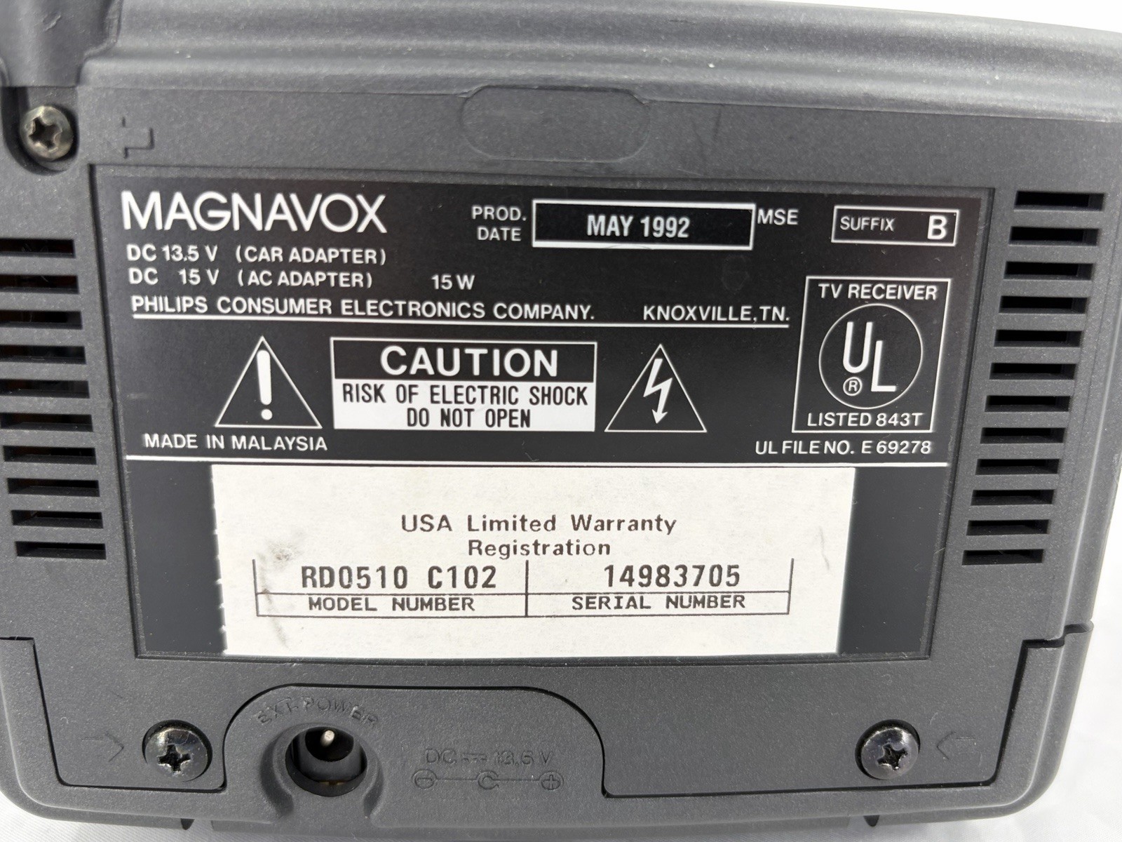 Magnavox 5 Inch CRT Color TV Monitor & Cord RD0510 C102 ~ Tested ~ Retro Gaming