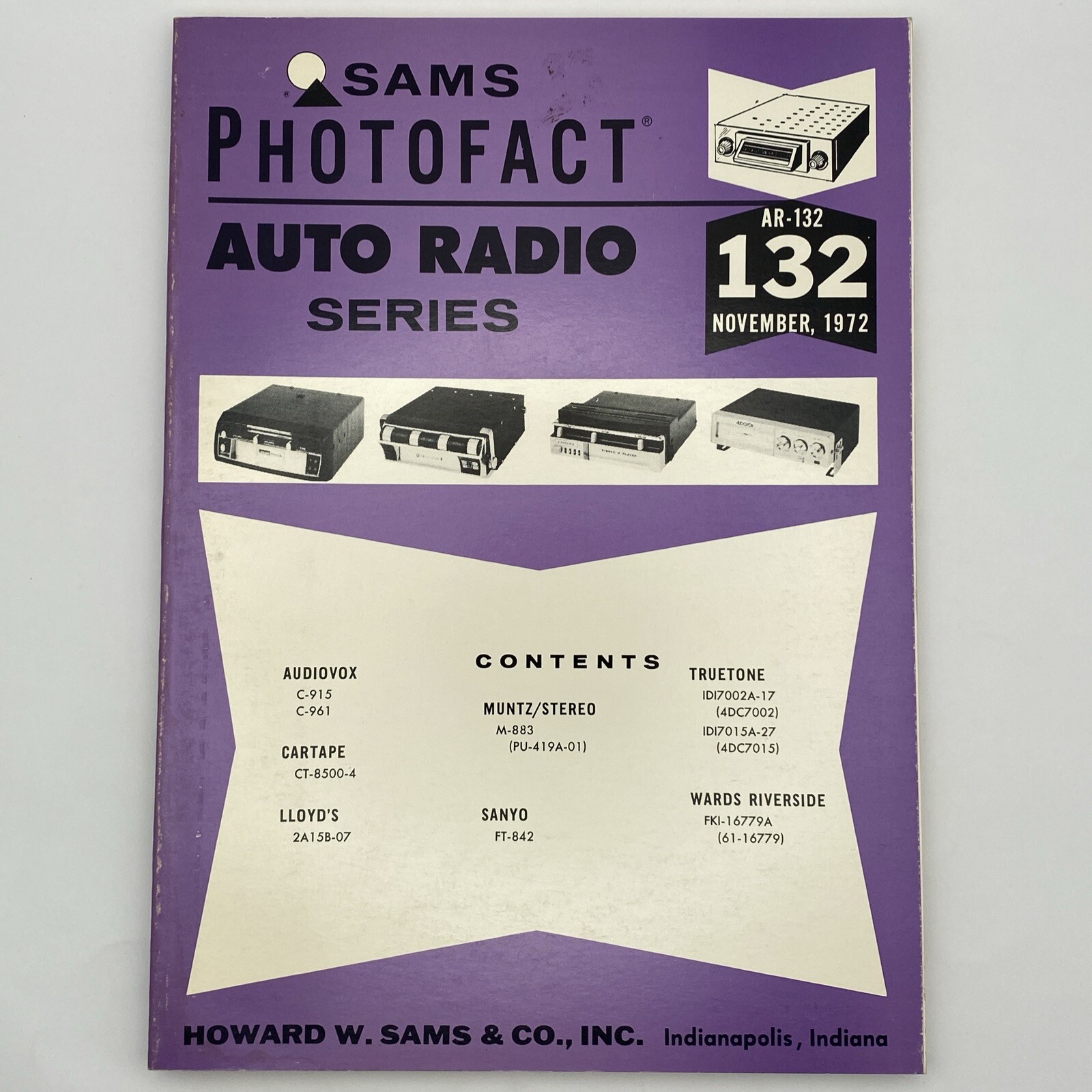 Sams Photofact Auto Radio Series Vol 132 November 1972 AR-132 Sanyo Truetone