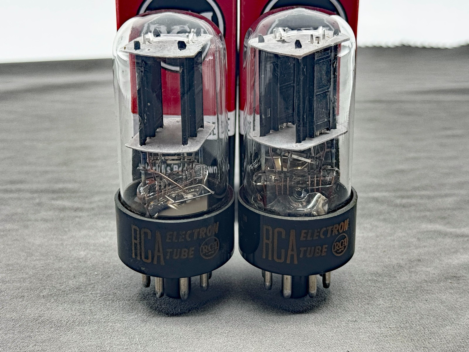 NOS Pair RCA 6SN7GTB Tall Bottle Matched Codes Black Plates D Getters Test NOS