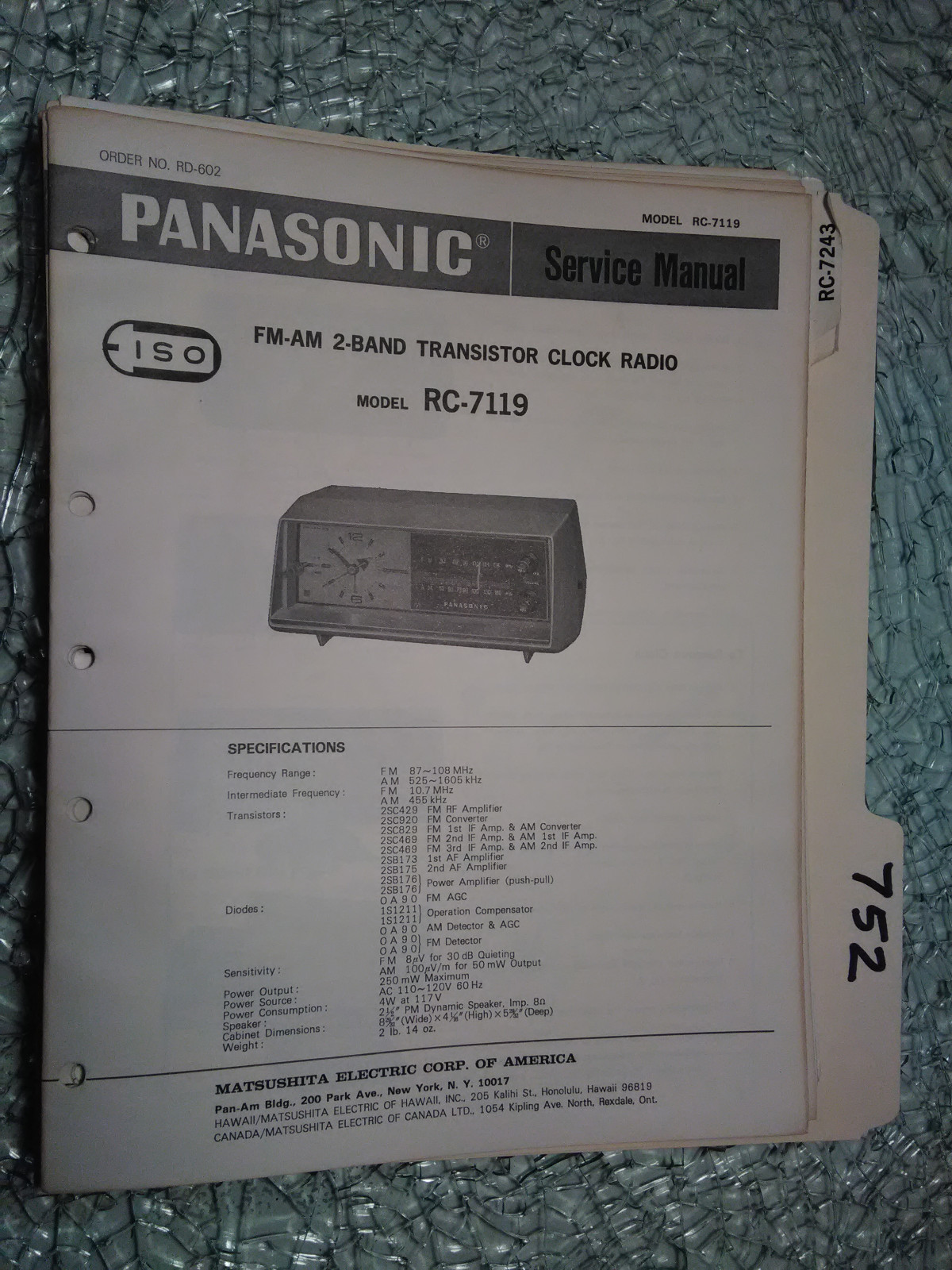 Panasonic RC-7119 service manual original repair book clock radio