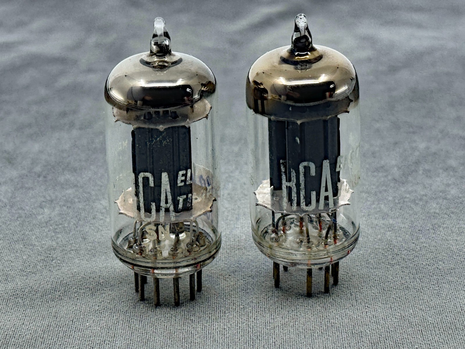 (2) NOS RCA 6211 Tubes Long Black Plates Square Getters *Low Noise 12AU7*