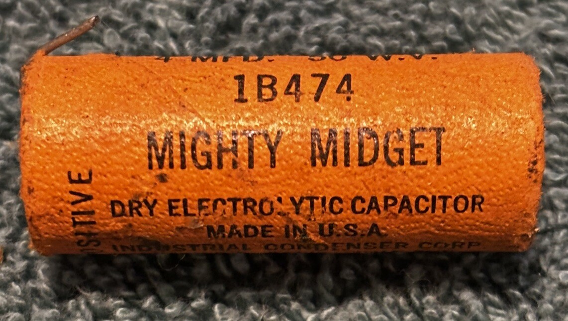 ICC Mighty Midget Capacitor Vintage Amplifier 4 Uf 50 V Tested 50s Electrolytic