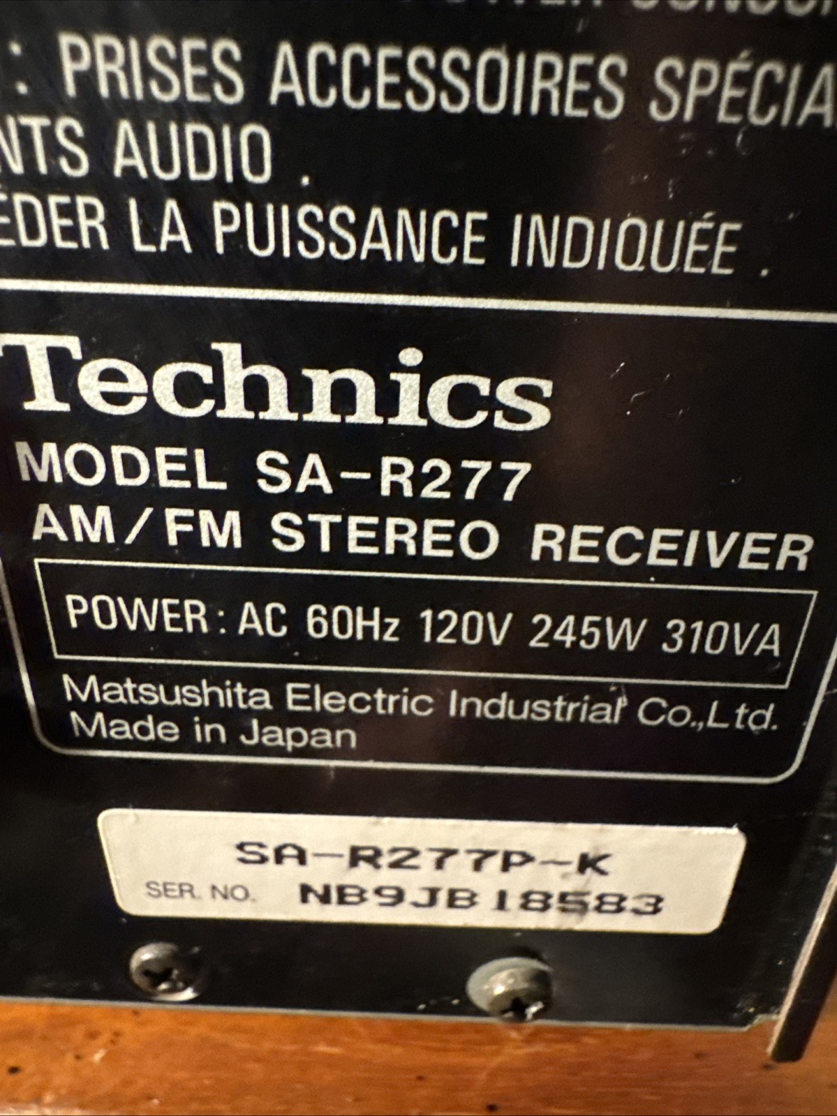 Technics SA-R277 Quarts Synthesizer AM/FM Stereo Receiver TESTED