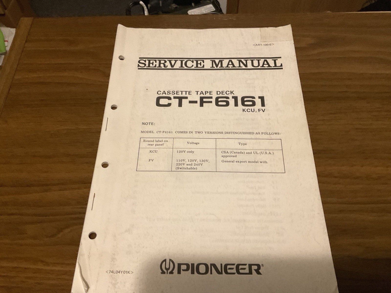 Pioneer CT-F6161 Cassette Tape Deck with Service Manual Manual