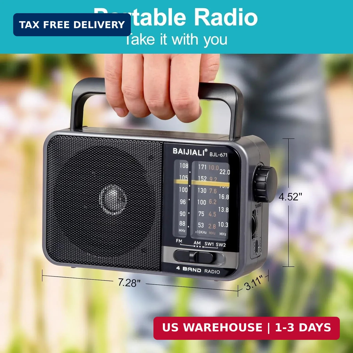 Portable AM/FM Transistor Radio with Loud Speaker, Battery or USB Powered – Comp