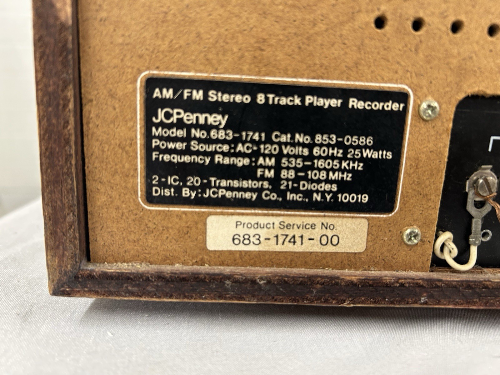 Vintage JC penney am/fm stereo 8 track player recorder 683-1741 PARTS ONLY