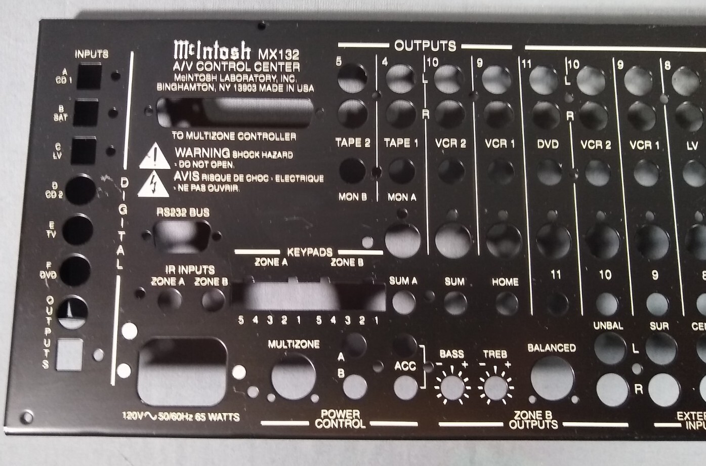 McIntosh Rear Panel Back Plate for MX132 A/V Control Center – EUC