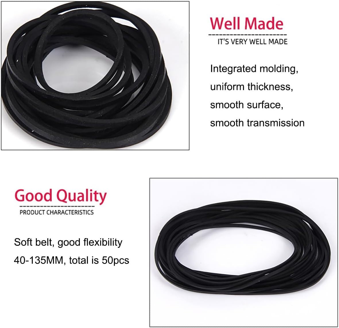 50Pcs Recorder Rubber Belts, Cassette Recorder Repair Rubber Belts 40-135 MM …