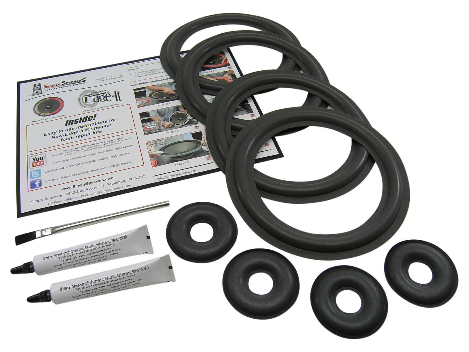 KEF Reference 104/2 Woofer Foam Surround Repair Kit Donut Dust Caps FSK-KEF104C