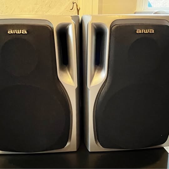 Vintage Aiwa SX-NA302 Bookshelf Speakers Pair 30w Silver & Black – Wired