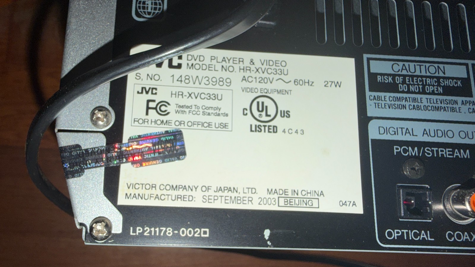 Jvc HR-XVC33U Dvd Vcr Combo Player Hi-Fi Stereo Vhs Recorder Tested No Remote