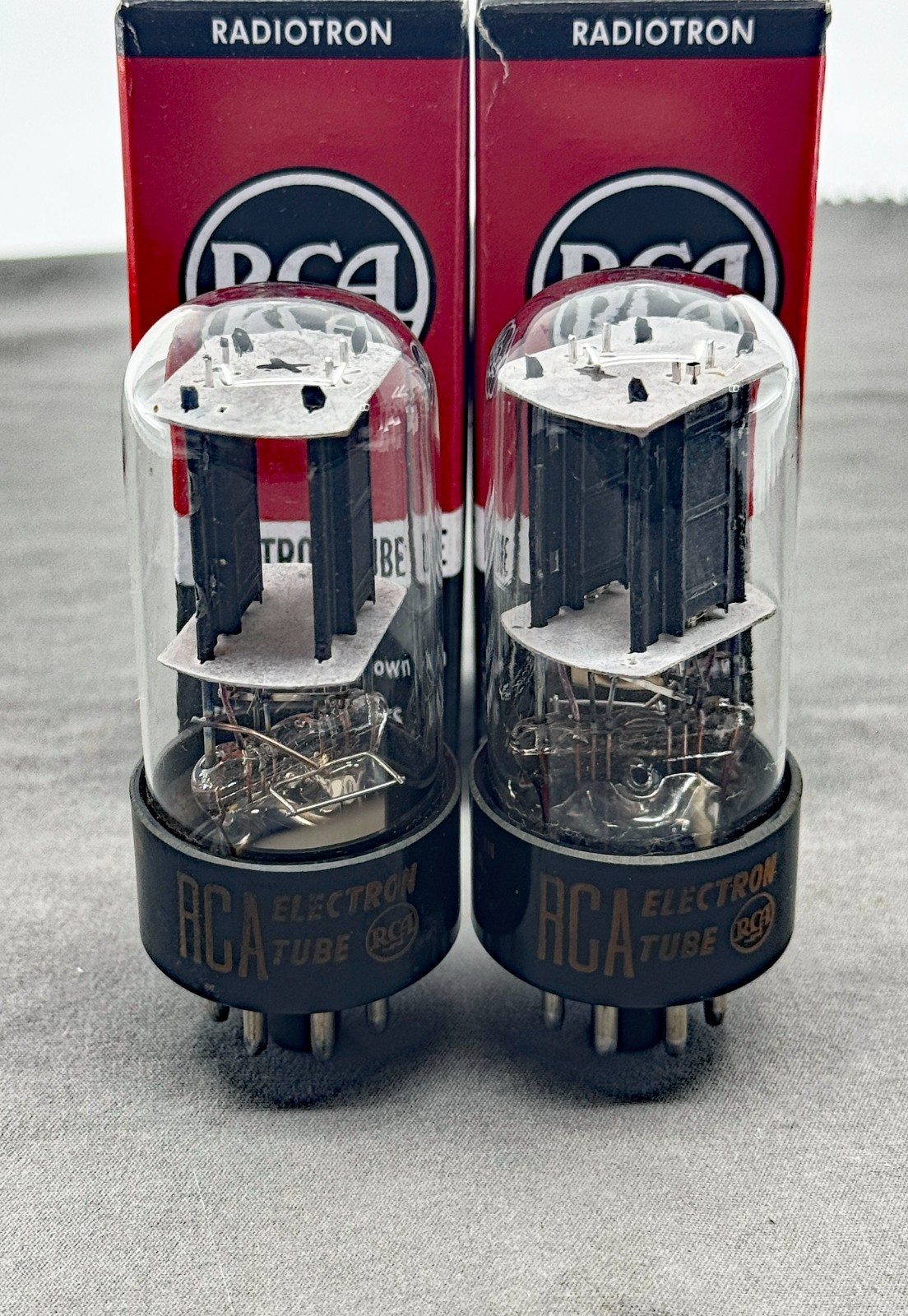 NOS Pair RCA 6SN7GTB Tall Bottle Matched Codes Black Plates D Getters Test NOS