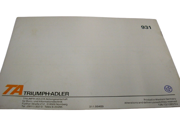 TRIUMPH-ADLER TA – SE 1011 OPERATING MANUAL ELECTRONIC TYPEWRITER