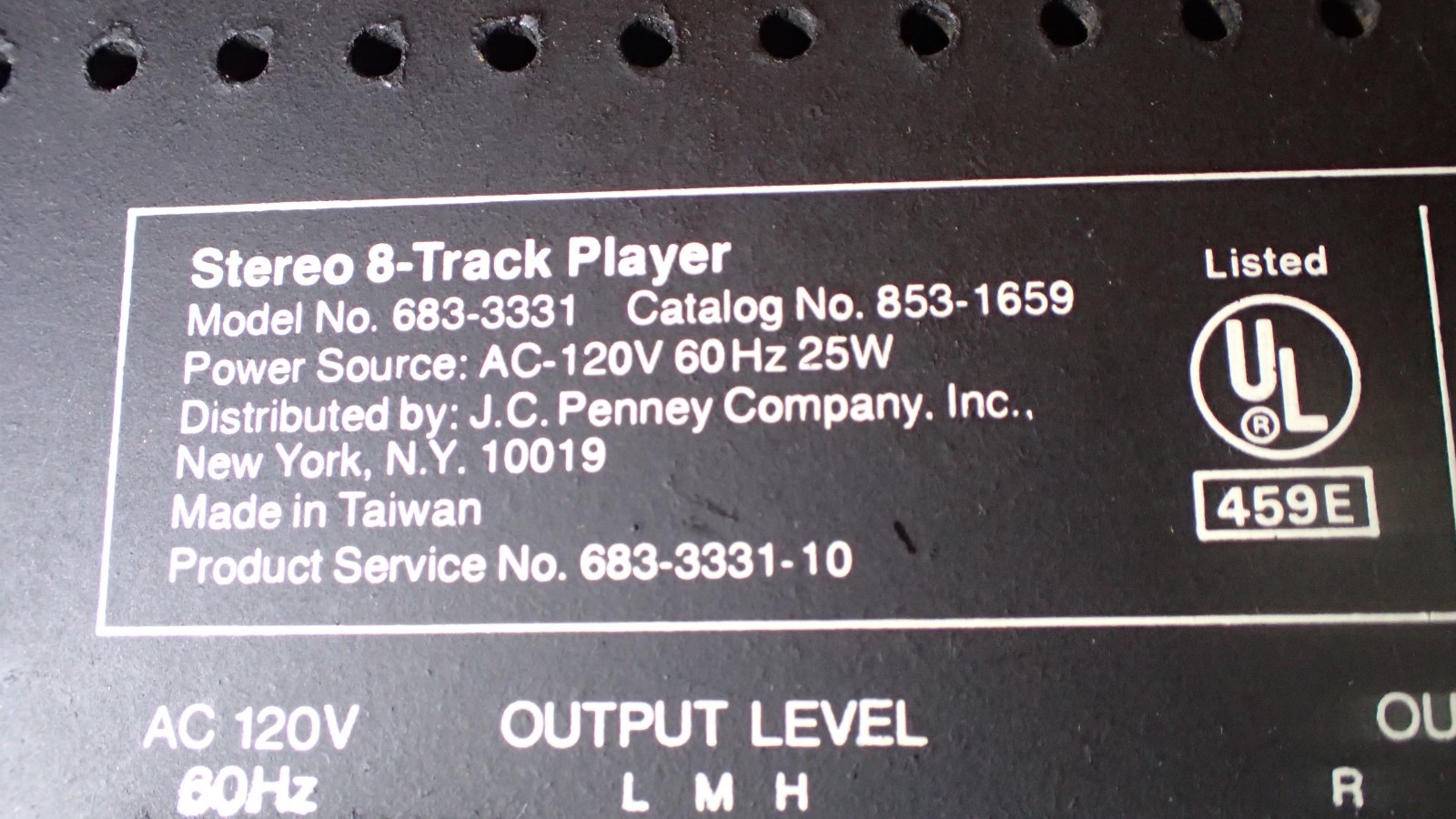 Vintage JC Penney Stereo Eight Track Deck 3331 for parts or repair