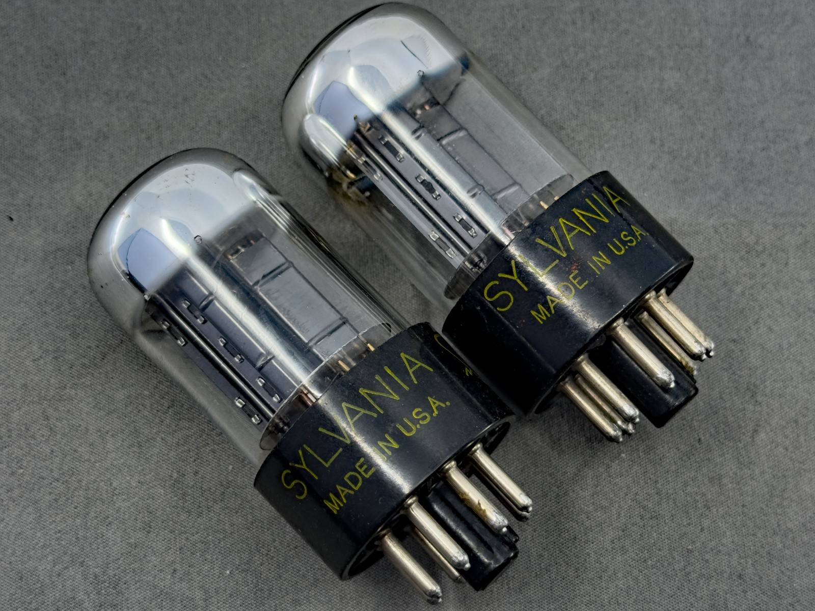 (2) Sylvania 6SN7GTB Chrome Dome 3 Hole Black Plate Late 1950s Tests Strong