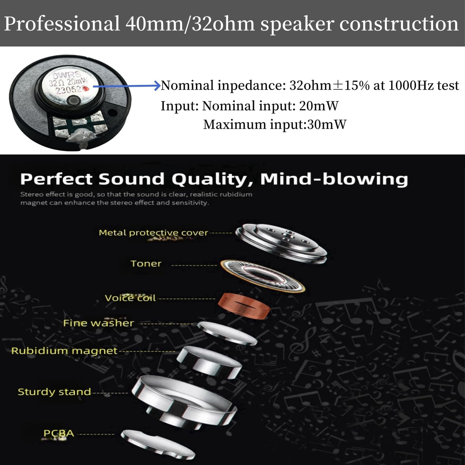 40mm Headphone Speaker Replacement for Bose QC45 QC25 QC35 32ohm Driver Repair