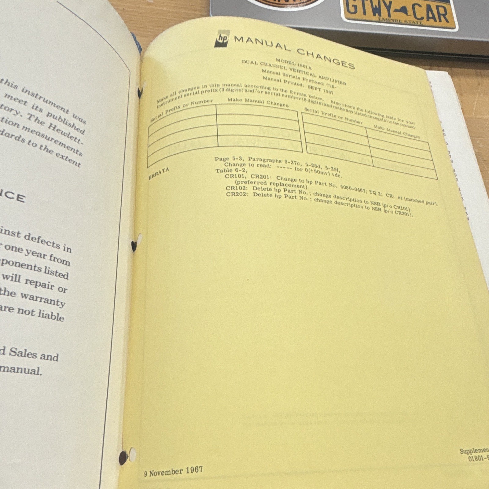 HP 1801A Dual Channel Vertical Amplifier Operating & Service Manual