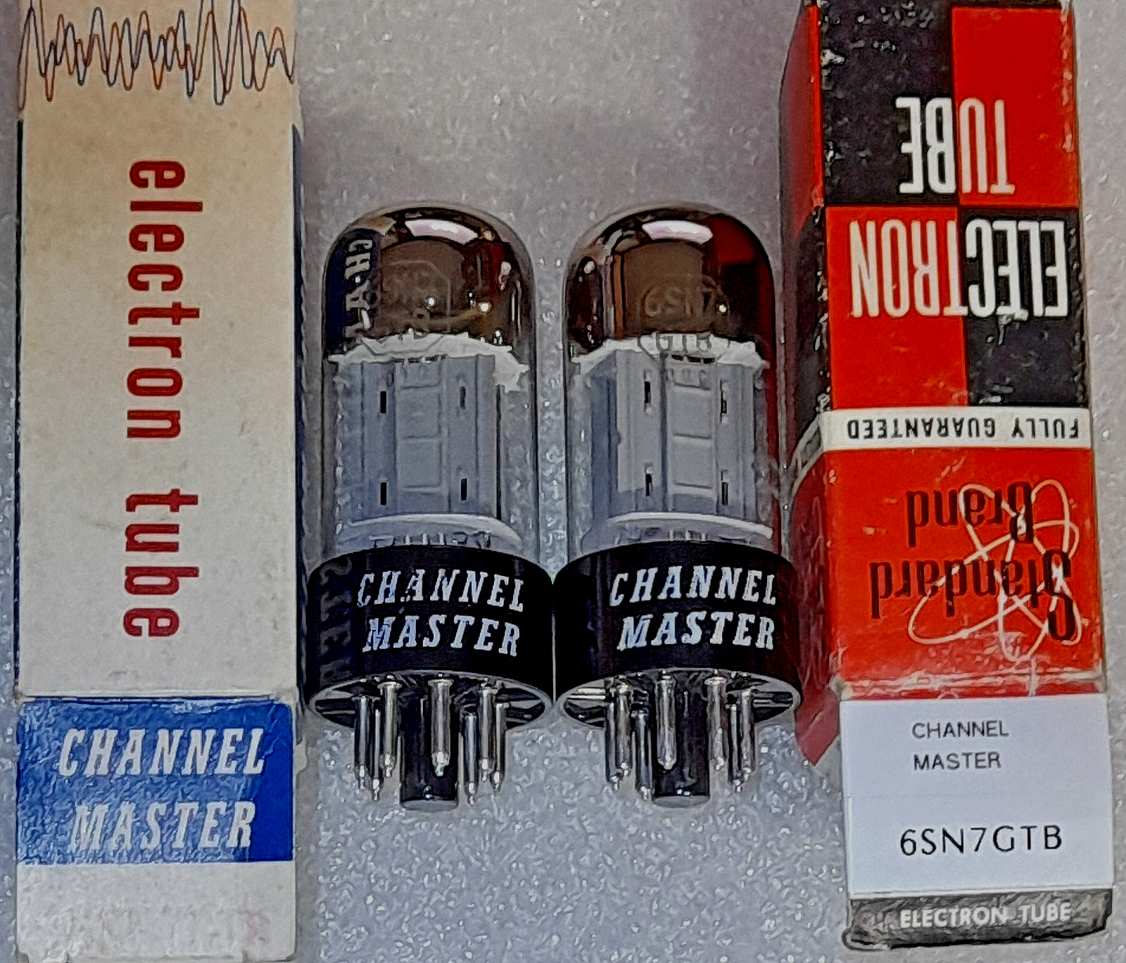 Pair 6SN7GTB Channel Master NOS gray ladder plate/top D getter Tubes, Japan