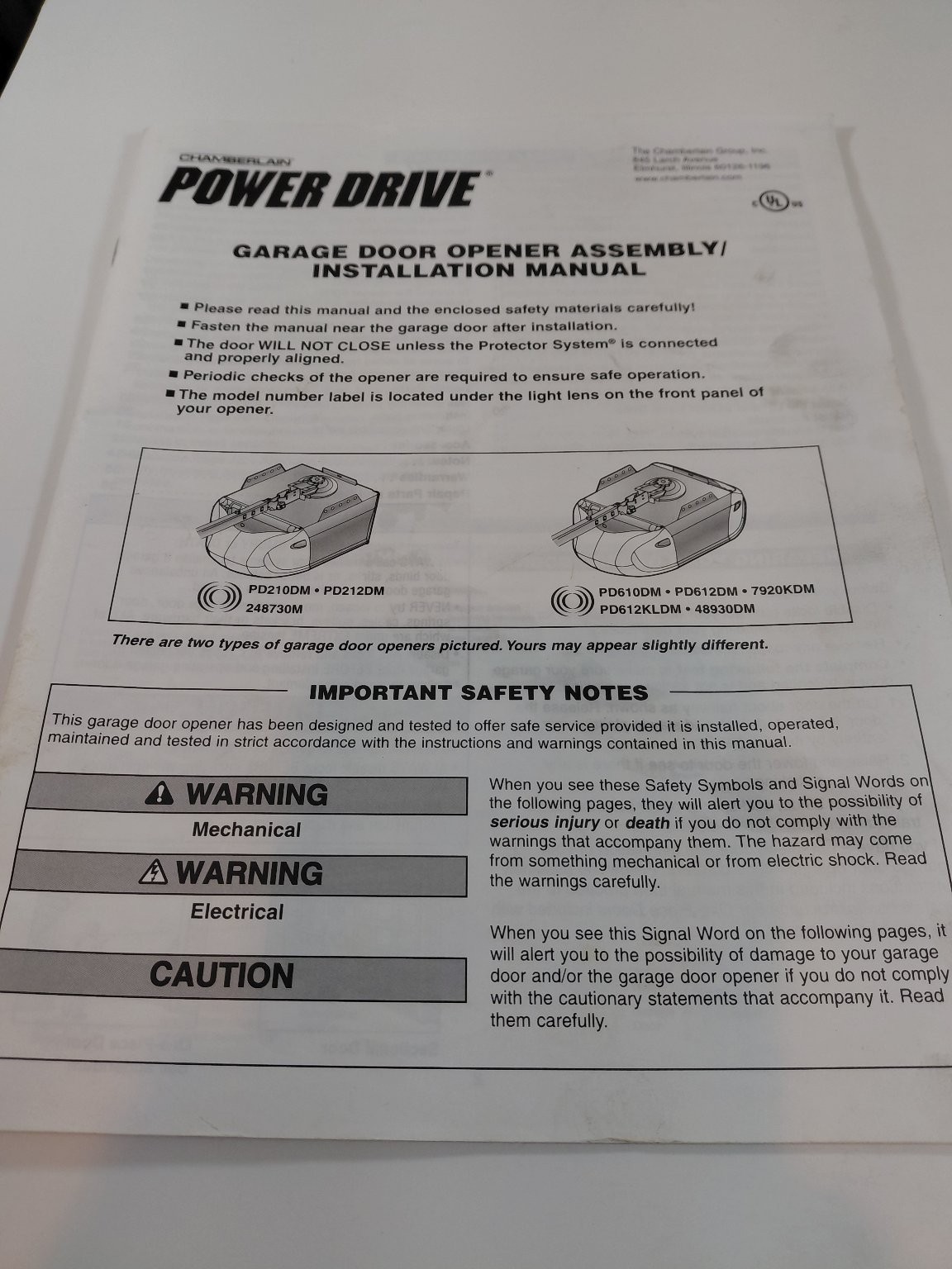 Chamberlain Power Drive Garage Door Opener Manual Illustrated Paperback