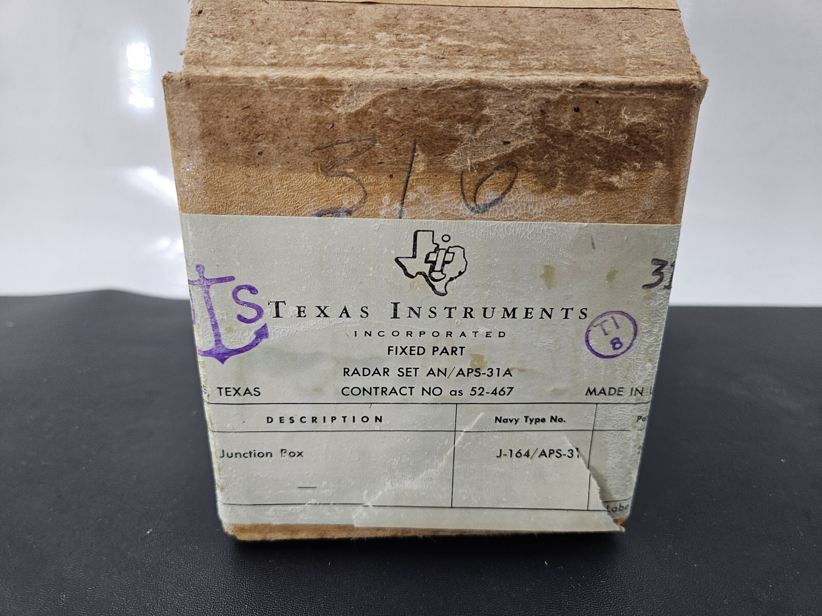 Texas Instruments Radar set J-164/APS-31 Junction Box From 1953 AS-IS EB-16517