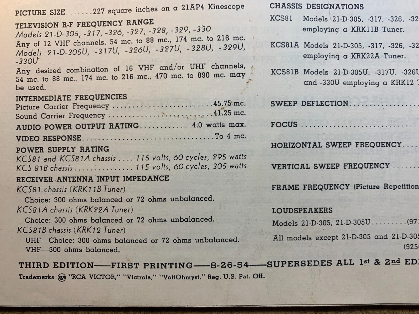RCA Victor Television Data 1953 No. T4 KCS81 Chassis Series manual FREE SHIPPING