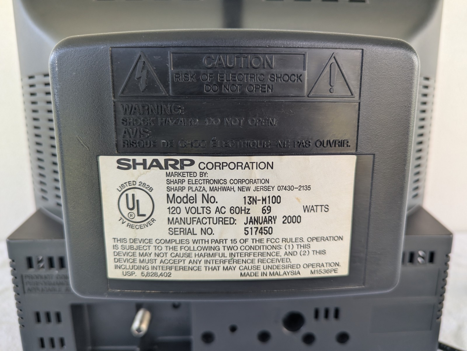 Vintage Sharp 13″ Retro Gaming CRT TV 13N-M100 (NO REMOTE), Front AV Tested