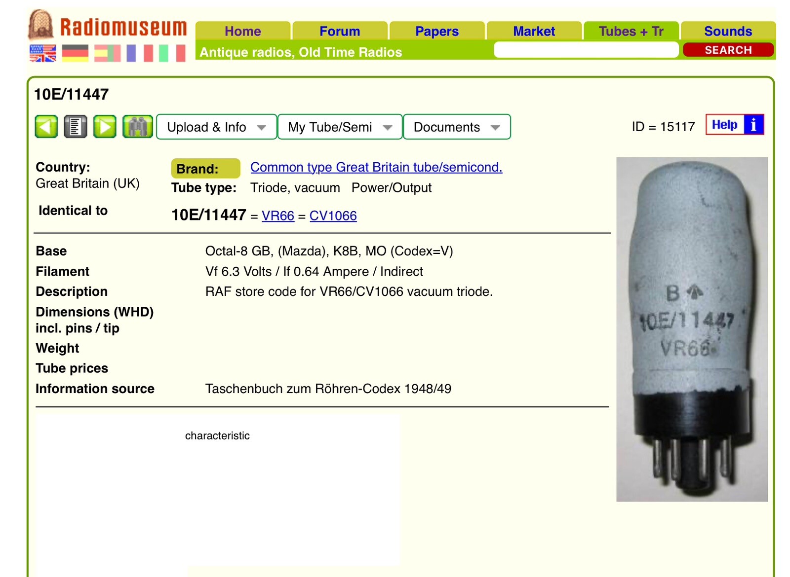 RAF VR66 Military BRITISH Vacuum TUBE 10/E11447 NOS CEMENT COATED Triode Power