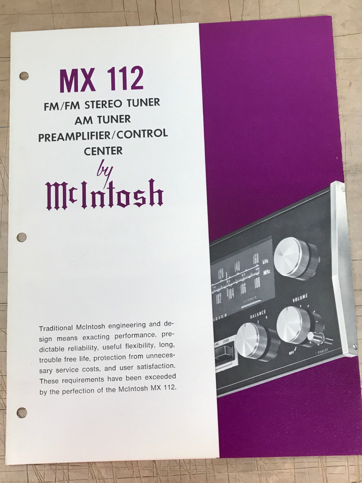 Vintage McIntosh MX 112 Stereo Tuner Preamp 1960’s Marketing Brochure