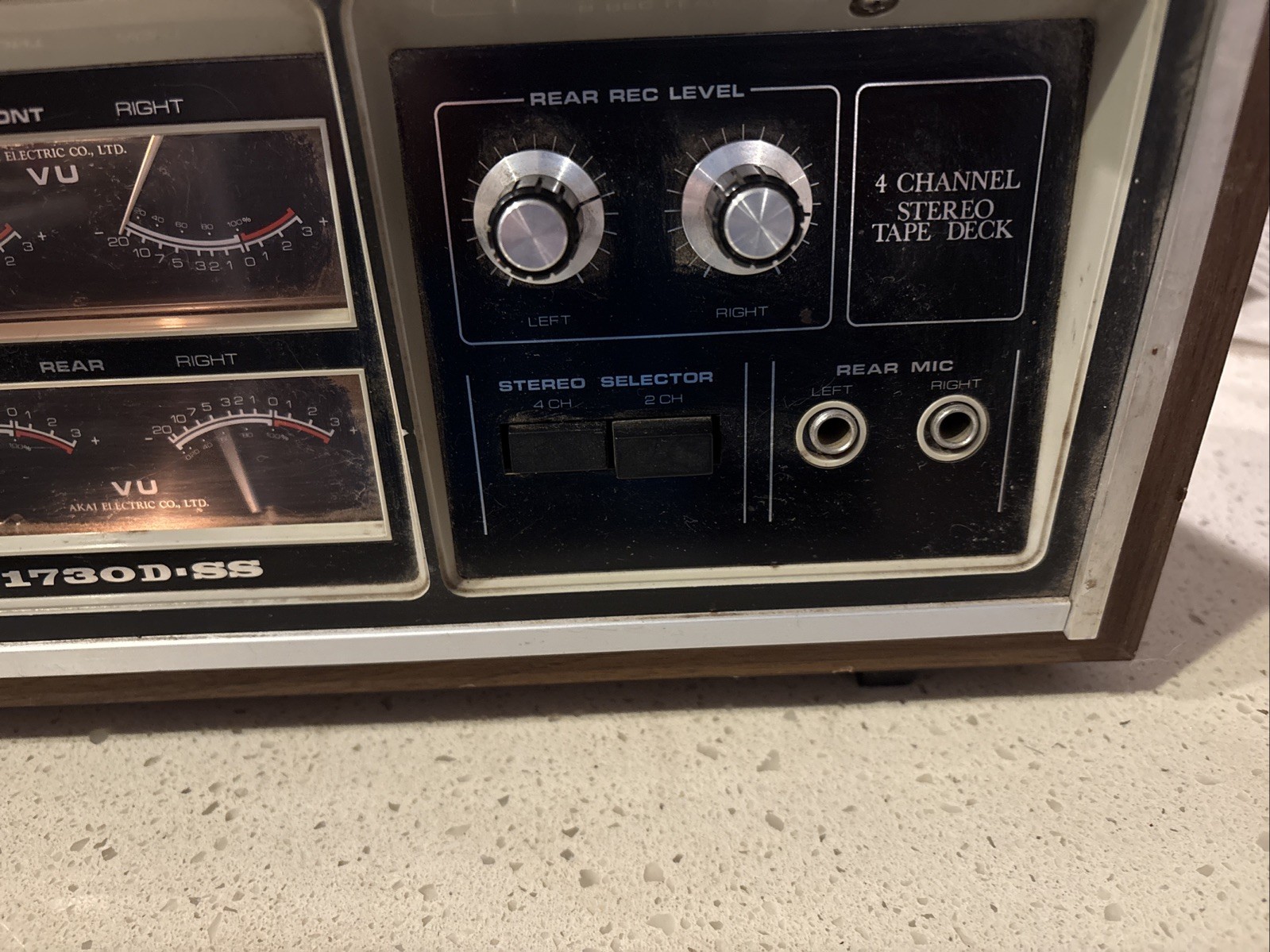 Akai 1730D-SS Quad Reel to Reel w/ Wood Case – Powers On – Spins Needs Service