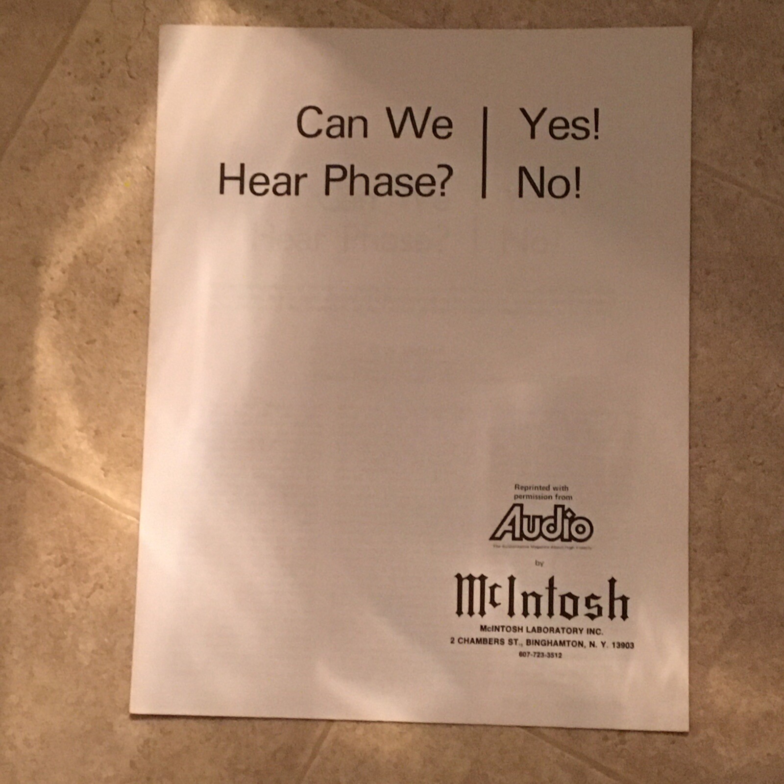 Original MCINTOSH CAN WE HEAR PHASE? YES NO AUDIO MAGAZINE REPRINT OCT 1966