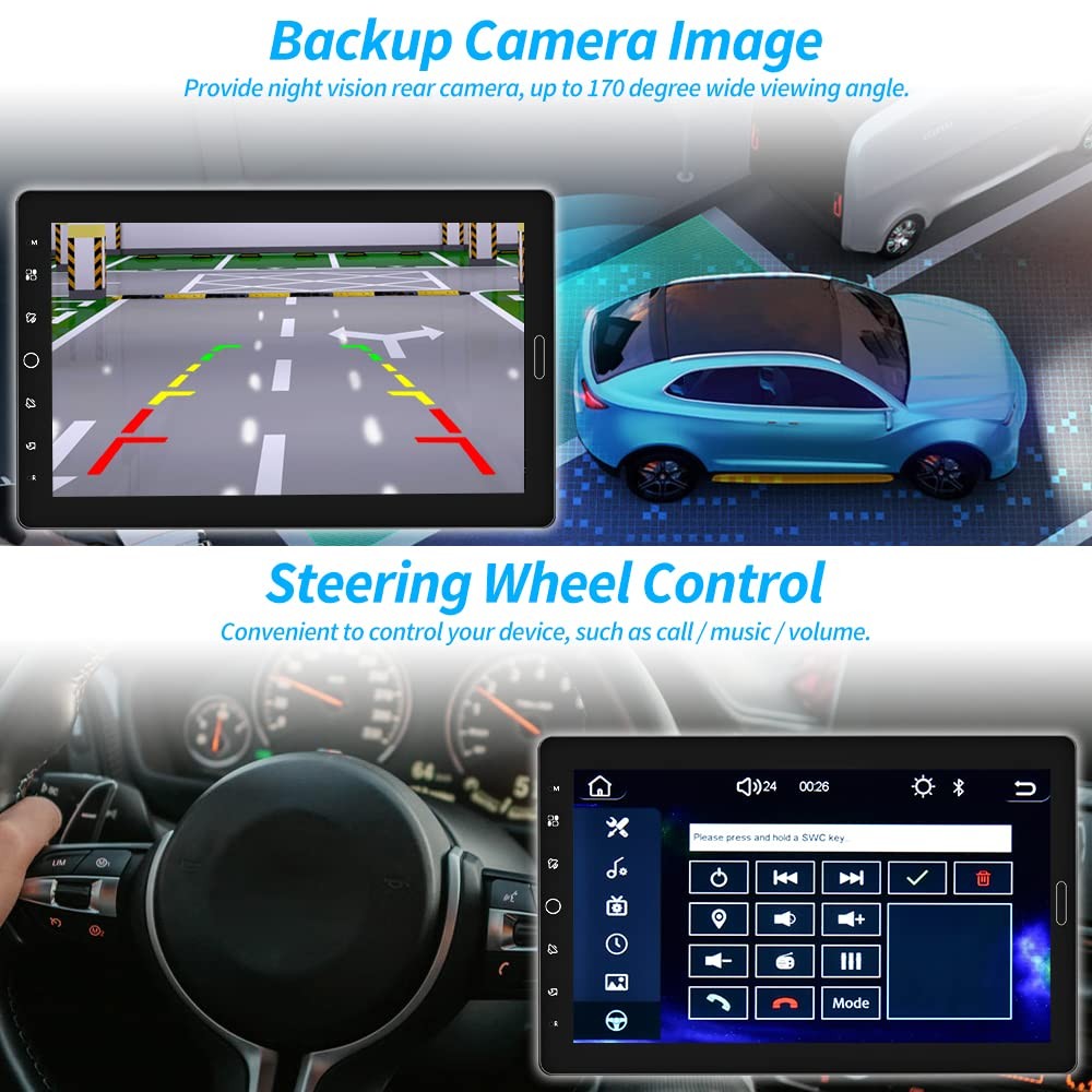 Hikity 10.1 Inch Single Din Car Stereo Carplay Android Auto Detachable Touch