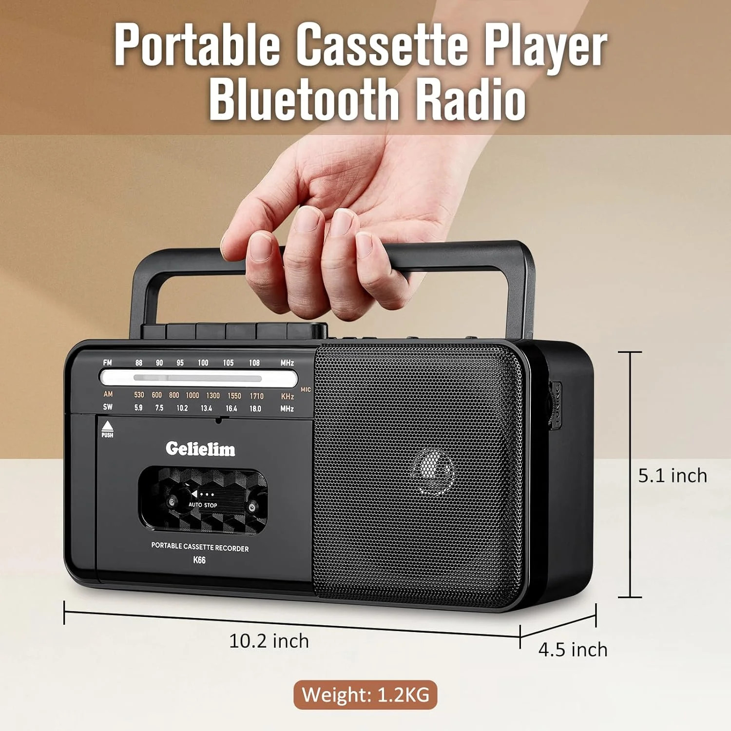 Retro Classic 80S Style Portable Boombox with Cassette Player Recorder, AM/FM/SW
