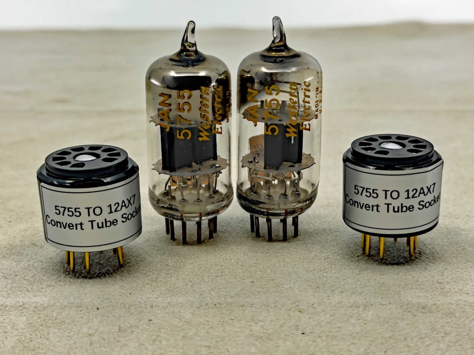 Matched Pair Western Electric JAN-5755 420A Mil Spec w/12AX7 ADAPTERS