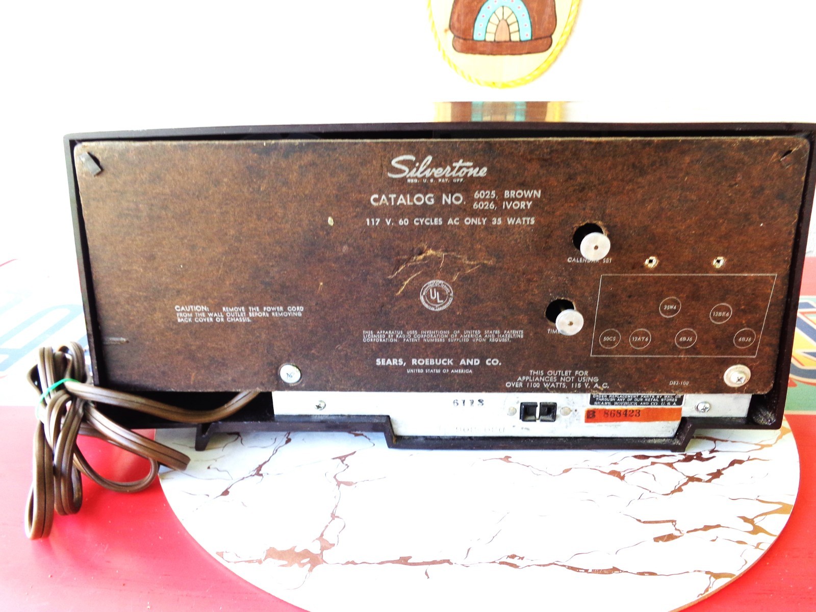 Vintage 1956 Sears SilverTone Clock Radio, Serviced