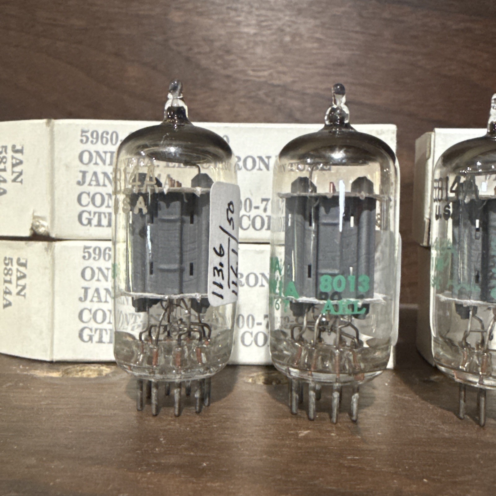Matching Quad Sylvania JAN 5814A Audio Tubes NOS NIB TV7 Tested Very Strong