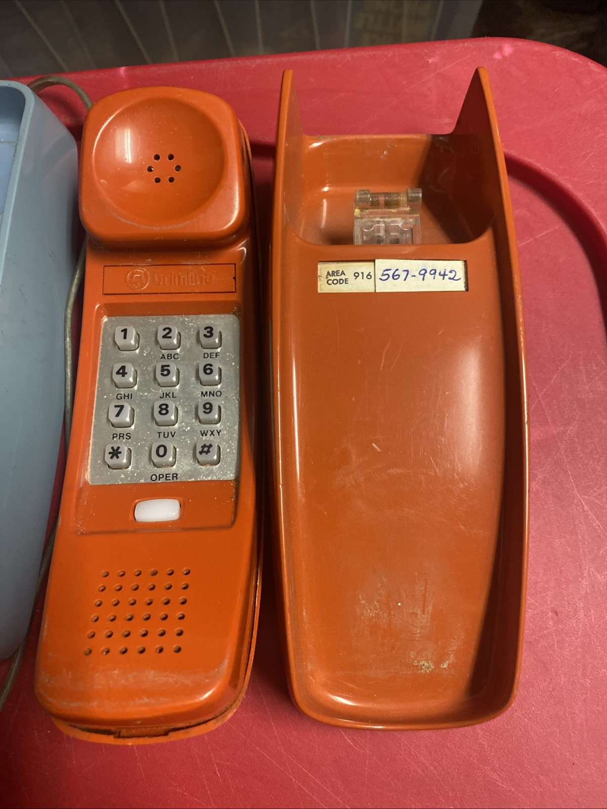 Vtg AT&T Trimline 210 Touch Tone Push Button Corded Phone Powder Blue+orange Lot