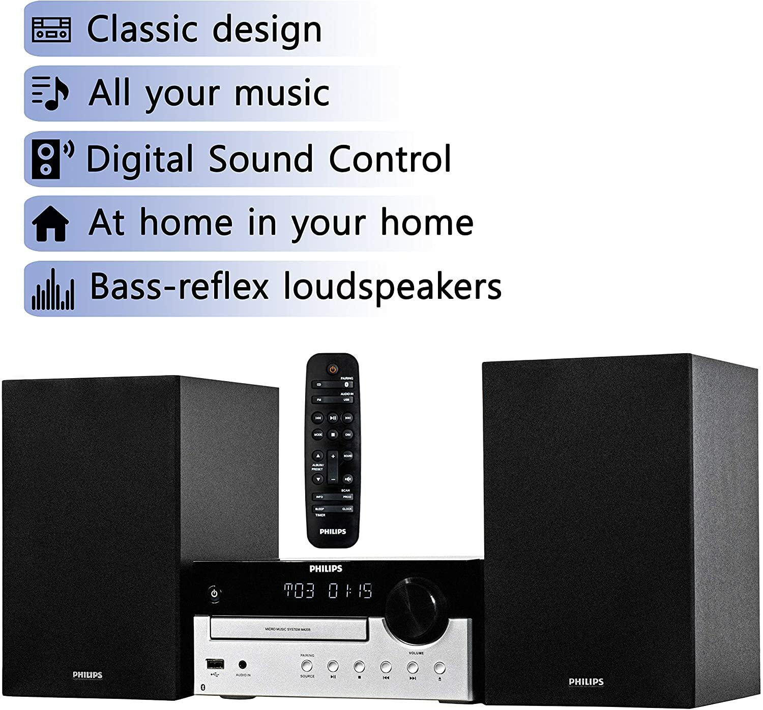 Philips Bluetooth Stereo System with CD Player, MP3,USB, AU in, FM Radio